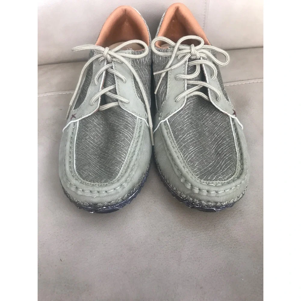 Twisted X Mens MZX0009 Driving Moc Shoes Sage Green Leather Fabric Sz 9 LIKE NEW